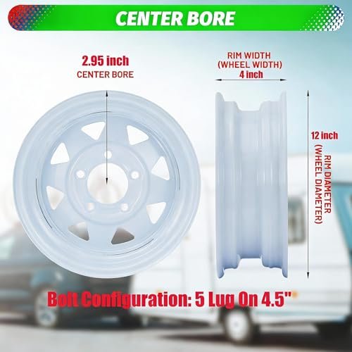2 Pack 480-12 4.80x12 4.80-12 4.8-12 Trailer Tires with 12'' Rims